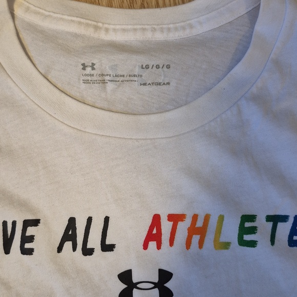 NWOT Under Armour White Tee with Rainbow "Love All Athletes" Text - Picture 2 of 3